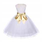 Ivory/Gold Floral Lace Bodice Tulle Flower Girl Dress Bridesmaid 153S