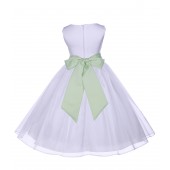 White/Apple Green Satin Bodice Organza Skirt Flower Girl Dress 841S