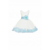 Ivory/Mint Tulle Rose Petals Knee Length Flower Girl Dress 306S