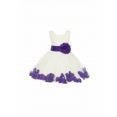 Ivory/Cadbury Tulle Rose Petals Knee Length Flower Girl Dress 306S