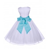 White/Spa Satin Bodice Organza Skirt Flower Girl Dress 841S