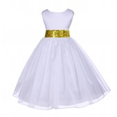 White Shimmering Organza Sunbeam Sequin Sash Flower Girl Dress 841mh