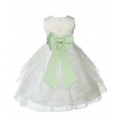 Ivory/Apple Green Satin Shimmering Organza Flower Girl Dress Wedding 4613T
