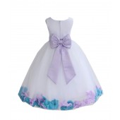 White/Lilac-Turquoise Tulle Mixed Rose Petals Flower Girl Dress 302T
