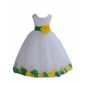 White/Lime-Sunbeam Tulle Mixed Rose Petals Flower Girl Dress 302T