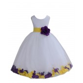 White/Sunbeam-Purple Tulle Mixed Rose Petals Flower Girl Dress 302T