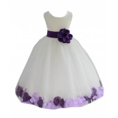 Ivory/Purple-Lilac Tulle Mixed Rose Petals Flower Girl Dress 302T