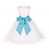 Ivory/Spa Satin Bodice Organza Skirt Flower Girl Dress 841S
