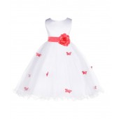 Coral Butterflies Tulle Flower Girl Dress Elegant Pageant 509S