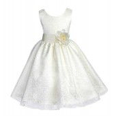 Ivory Floral Lace Overlay Flower Girl Dress Formal Beauty 163S