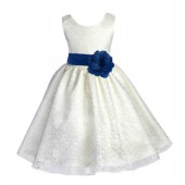 Ivory/Royal Blue Floral Lace Overlay Flower Girl Dress Special Event 163S