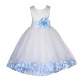 Ivory/Ice Blue Lace Top Floral Petals Ivory Flower Girl Dress 165T
