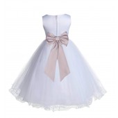 White/Biscuit Tulle Rattail Edge Flower Girl Dress Wedding Bridesmaid 829T