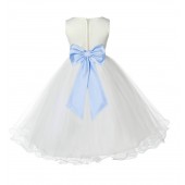 Ivory/Ice Blue Tulle Rattail Edge Flower Girl Dress Pageant Recital 829T