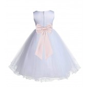 White/Blush Pink Tulle Rattail Edge Flower Girl Dress Wedding Bridesmaid 829T