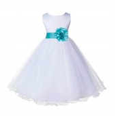 White/Tiffany Tulle Rattail Edge Flower Girl Dress Wedding Bridal 829S