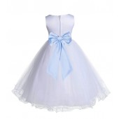 White/Ice Blue Tulle Rattail Edge Flower Girl Dress Wedding Bridesmaid 829T