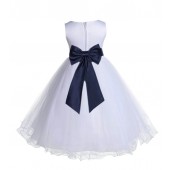 White/Marine Tulle Rattail Edge Flower Girl Dress Wedding Bridesmaid 829T