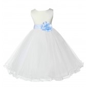 Ivory/Ice Blue Tulle Rattail Edge Flower Girl Dress Pageant Recital 829S