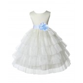 Ivory/Ice Blue Satin Shimmering Organza Flower Girl Dress Wedding 308S