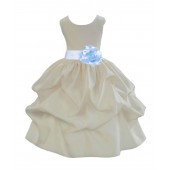 Ivory/Ice Blue Satin Pick-Up Flower Girl Dress Bridesmaid 208S