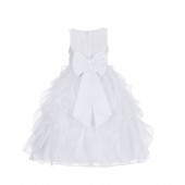 White/White Ruffled Organza Flower Girl Dress Wedding Pageant 168T