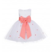 White/Coral Rosebuds Satin Tulle Flower Girl Dress Events 815T