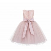 Blush Pink Sequins Bodice Ruffle Tulle Flower Girl Dress Formal J122
