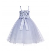 Silver Spaghetti-Straps Sequin Tulle Flower Girl Dress Elegant B-1508