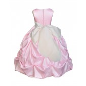 Pink/Ivory Satin Taffeta Pick-Up Bubble Flower Girl Dress 301S