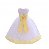 White/Canary Tulle Rose Petals Flower Girl Dress Ceremonial 302a