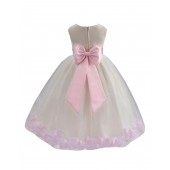 Ivory/Pink Tulle Rose Petals Flower Girl Dress Recital 302a