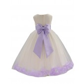 Ivory/Lilac Tulle Rose Petals Flower Girl Dress Recital 302a