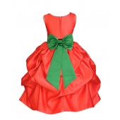 Red/Lime Satin Pick-Up Flower Girl Dress Christmas 208T