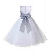 White / Fog Tulle Rattail Edge Flower Girl Dress Wedding Bridesmaid 829T