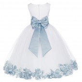 White/Ice Blue Tulle Rose Petals Flower Girl Dress Wedding 302T