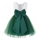 Forest Green Backless Lace Flower Girl Dress V-Back 206T