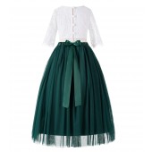 Forest Green Eyelash Lace Flower Girl Dress A-Line Tulle Dress LG5