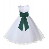 White / Forest Green Tulle Rattail Edge Flower Girl Dress Wedding Bridesmaid 829T