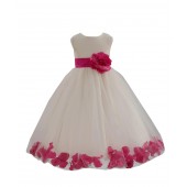 Ivory/Fuchsia Tulle Rose Petals Flower Girl Dress Recital 302a