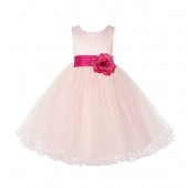 Blush Pink / Fuchsia Tulle Rattail Edge Flower Girl Dress Pageant Recital 829S