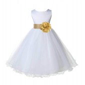 White/GoldTulle Rattail Edge Flower Girl Dress Wedding Bridal 829S