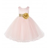 Blush Pink / Gold Tulle Rattail Edge Flower Girl Dress Pageant Recital 829S
