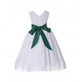 White/Green V-Neck Yoryu Chiffon Flower Girl Dress Bridesmaid 503F