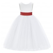 White / Guava V-Back Satin Flower Girl Dress 219T
