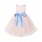 Blush Pink / Ice blue Tulle Rattail Edge Flower Girl Dress Pageant Recital 829S
