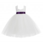 Ivory / Purple Sweetheart Neck Cotton Top Tutu Flower Girl Dress 171