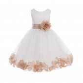 Ivory/Rose Gold Tulle Rose Petals Flower Girl Dress Pageant 302S
