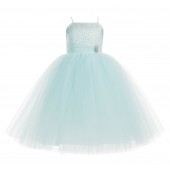 Mint Tulle Rhinestone Tulle Dress Flower Girl Ball Gown 189