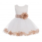 Ivory/ Rose Gold  Rose Petals Tulle Flower Girl Dress Pageant 305T